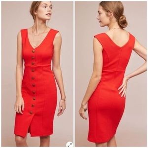 Maeve Anthropologie Red Textured Sleeveless V Neck Button Down Dress Size XS